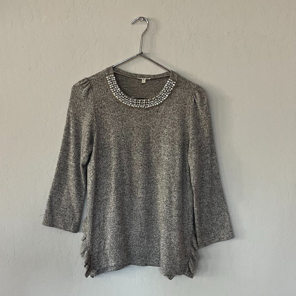 Monteau Girl Embellished Top, Size 14 (XL), Taupe/Grey